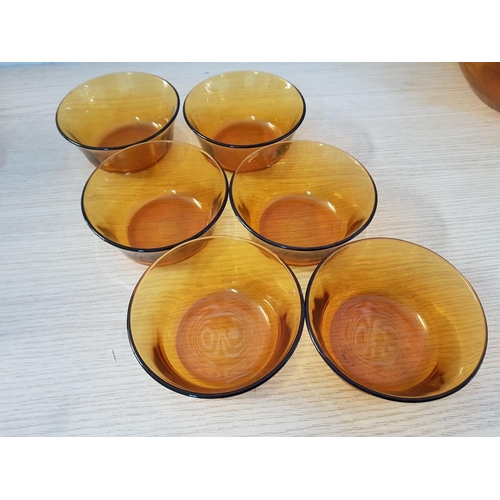 21 - Retro Amber Glassware 2 x Large Salad Bowl, Snack Dish, Fruit Bowl with 1 x Matching Bowls (15pcs)