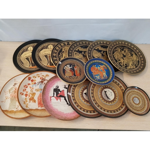 655 - Greek and Cyprus Souvenirs Collection of 14 x ceramic Decorative Plates (Different Sizes) with Tradi... 