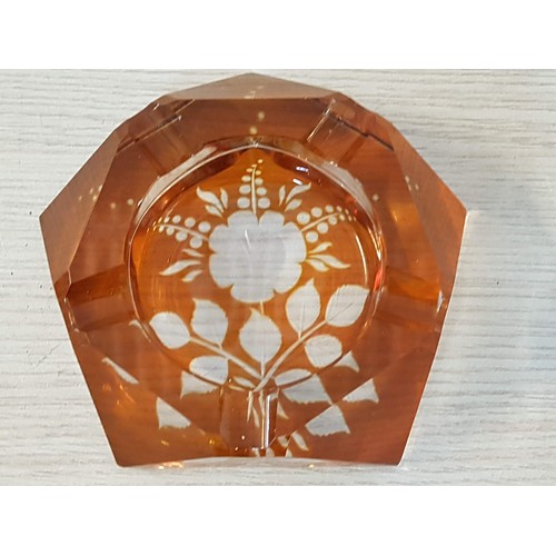 47 - Retro Amber Tone Crystal Ashtray (