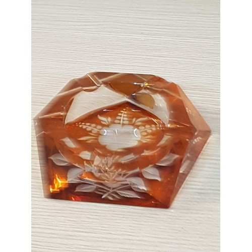 47 - Retro Amber Tone Crystal Ashtray (