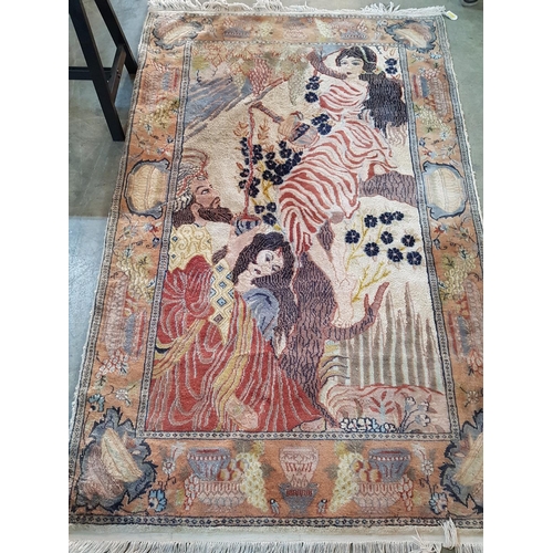 721 - Decorative Carpet with Oriental Scene (Wool / Silk) Perhaps Made in Pakistan (190 x 120cm)