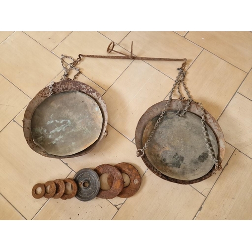 236 - Vintage Hanging Balance Scales with 2 x Pans and Qty of Early Weights, (a/f)