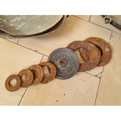 236 - Vintage Hanging Balance Scales with 2 x Pans and Qty of Early Weights, (a/f)