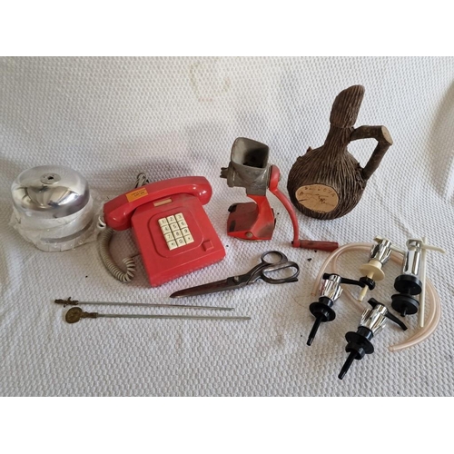 240 - Collection of Vintage Items; Table Top Mincer, Red Telephone, Large Scissors, Tree Bark Effect Bottl... 