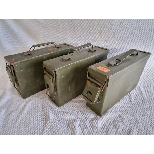 37 - 3 x Vintage Metal Military Artillery Boxes (Approx. 32 x 19 x 9cm each), (3)