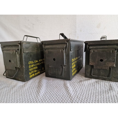 38 - 3 x Vintage Metal Military Artillery Boxes (Approx. 30 x 16 x 19cm each), (3)