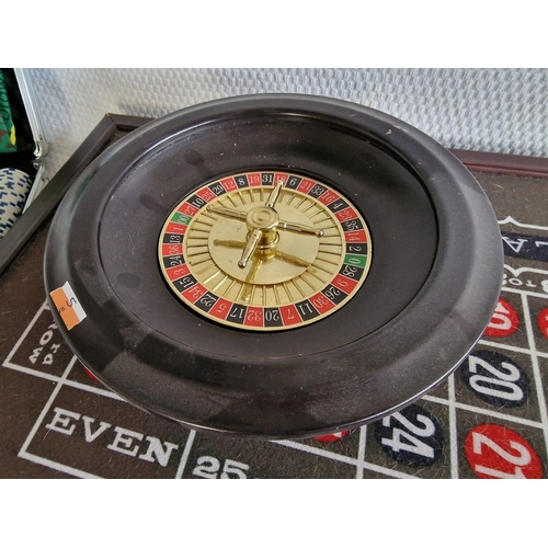 5 - Table Top Casino! Wooden Box with Reversable Top with Roulette and Black Jack, Roulette Wheel, Felt ... 