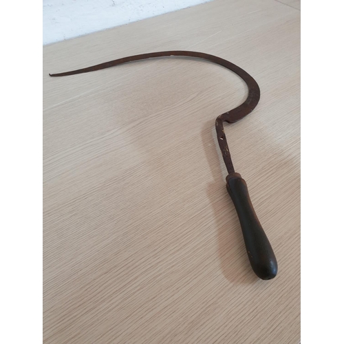 797e - Antique Hand Sickle Cast Iron with Wooden Handle