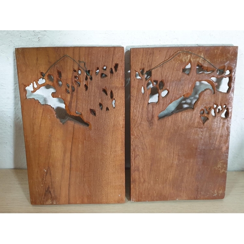 193 - Oriental Rural Scenes; 2 x Carving Wooden Wall Panels (24.5 x 28.5 and 24 x 29cm)