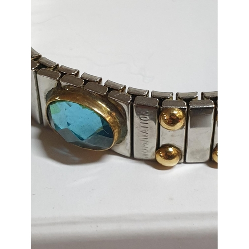 385 - Stainless Steel Blue Stone Adjustable Bracelet / Bangle