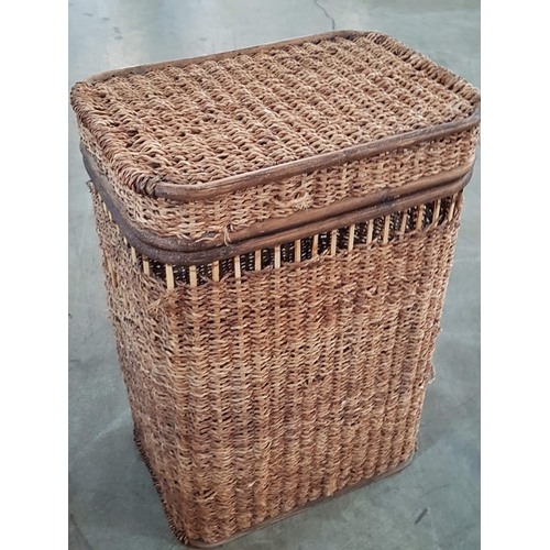 432 - Large Wicker Laundry Basket (46 x 30 x 65cm) Together with Large Red Metal Trash Bin (26.5 x 26.5 x ... 