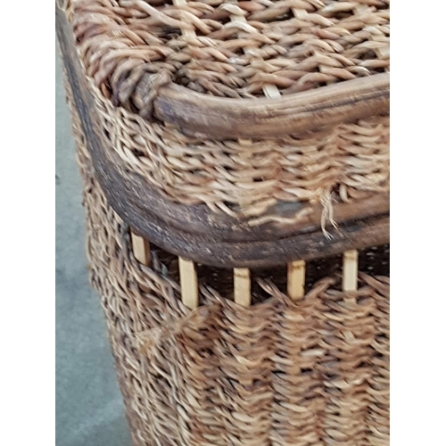 432 - Large Wicker Laundry Basket (46 x 30 x 65cm) Together with Large Red Metal Trash Bin (26.5 x 26.5 x ... 