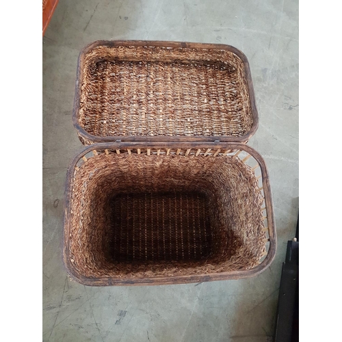 432 - Large Wicker Laundry Basket (46 x 30 x 65cm) Together with Large Red Metal Trash Bin (26.5 x 26.5 x ... 