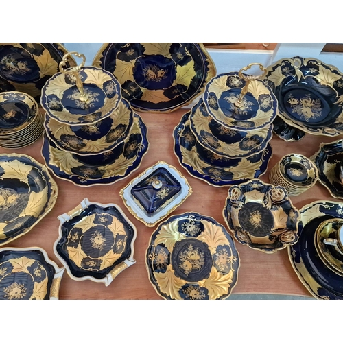 120 - Large Elegant 'Echt Weimar' Porcelain Tea Set (#57), in the Kobalt Blue with Gold Tone Foliage Decor... 