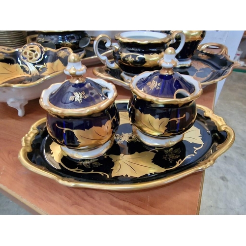 120 - Large Elegant 'Echt Weimar' Porcelain Tea Set (#57), in the Kobalt Blue with Gold Tone Foliage Decor... 