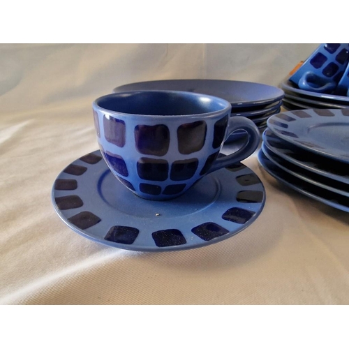 279 - Navy Blue Ceramic Dinner Set; 4 x Plates, 4 x Soup Bowls, 4 x Cups and 4 x Saucers