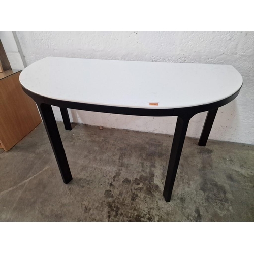 358 - Half Round White Colour Office Desk / Table Over Black Finish Metal Legs, (Approx. 140 x 70 x 73cm)