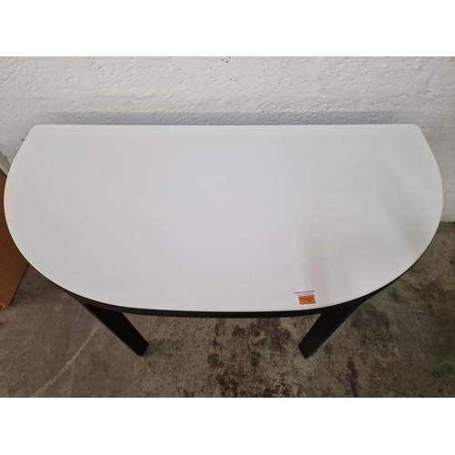 358 - Half Round White Colour Office Desk / Table Over Black Finish Metal Legs, (Approx. 140 x 70 x 73cm)