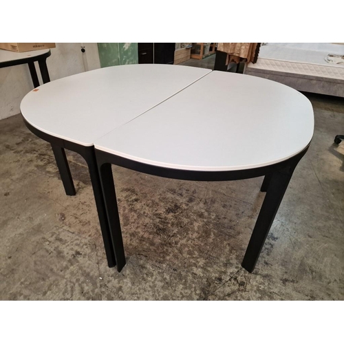 359 - Pair of Half Round White Colour Office Desks / Tables Over Black Finish Metal Legs, (Approx. 140 x 7... 