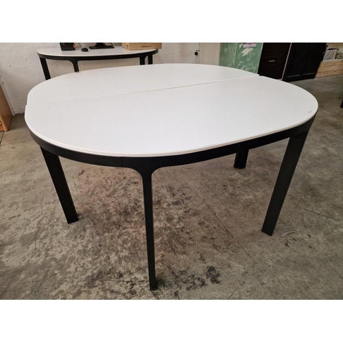 359 - Pair of Half Round White Colour Office Desks / Tables Over Black Finish Metal Legs, (Approx. 140 x 7... 