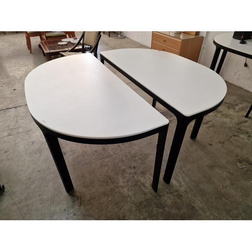 359 - Pair of Half Round White Colour Office Desks / Tables Over Black Finish Metal Legs, (Approx. 140 x 7... 