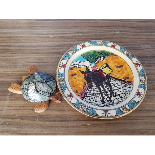 409 - Hand Made Home Decor; Ceramic Decorative Plate (Ø:25cm) and Turtle (Wood and Mother of Pearls (Appro... 