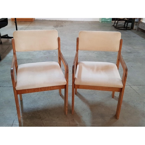 411 - Pair of Retro Wooden Beige Fabric Chairs