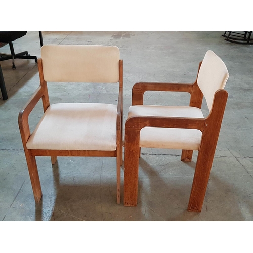 411 - Pair of Retro Wooden Beige Fabric Chairs