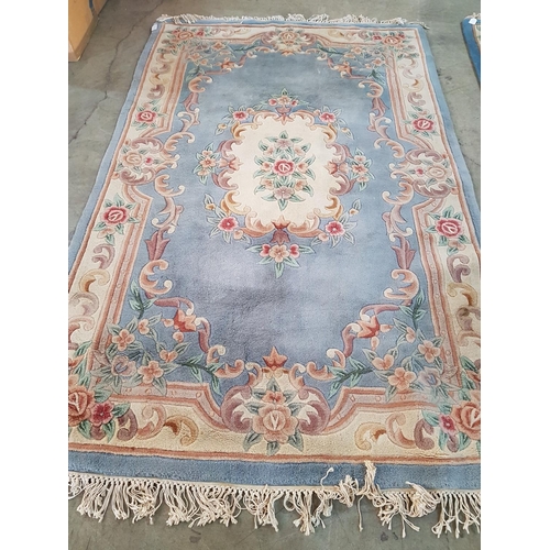 490 - Chinese Wool Floral Pattern Carpet with Light Blue Background (240 x 155cm)