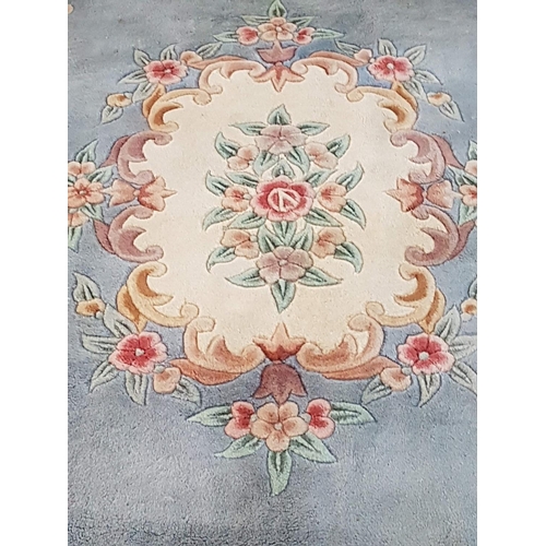 490 - Chinese Wool Floral Pattern Carpet with Light Blue Background (240 x 155cm)