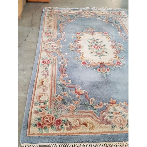 490 - Chinese Wool Floral Pattern Carpet with Light Blue Background (240 x 155cm)