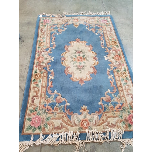 491 - Chinese Wool Floral Pattern Rug with Blue Background (180 x 120cm)