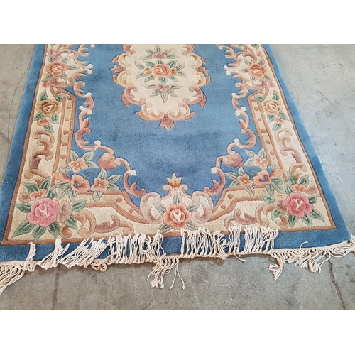 491 - Chinese Wool Floral Pattern Rug with Blue Background (180 x 120cm)