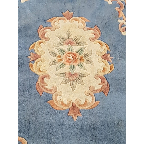 491 - Chinese Wool Floral Pattern Rug with Blue Background (180 x 120cm)