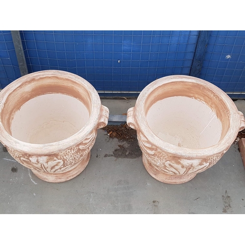 618 - Pair of Large Ornate Plaster Plant Pots (Ø47cm x H:42cm each) with Leaf Pattern (2)