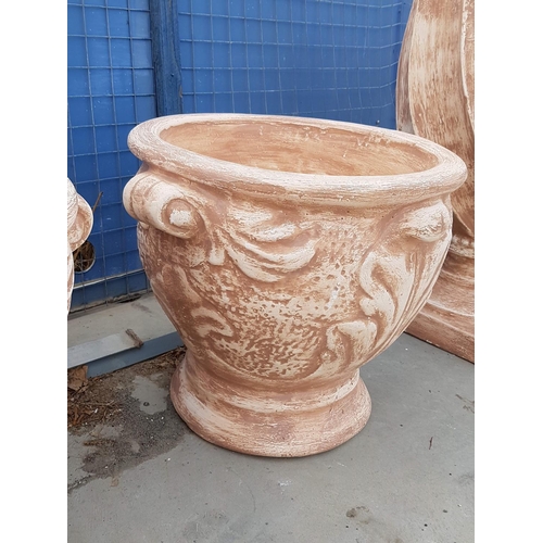 618 - Pair of Large Ornate Plaster Plant Pots (Ø47cm x H:42cm each) with Leaf Pattern (2)