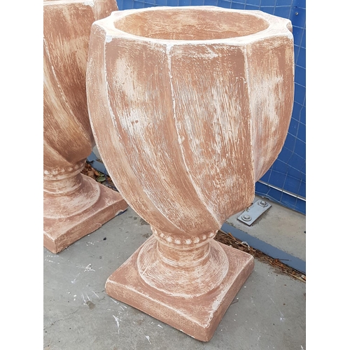 619 - Pair of Plaster Tall Plant Pots, Twisted Bowl (H:67cm x Ø38cm each), (2)