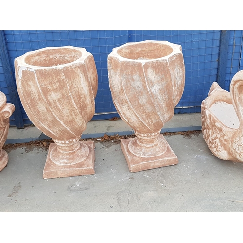 619 - Pair of Plaster Tall Plant Pots, Twisted Bowl (H:67cm x Ø38cm each), (2)