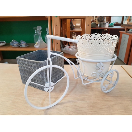 226 - White Bike Metal Planter Holder (Approx. 37 x 25cm) Together with Decorative Square Ceramic Planter ... 