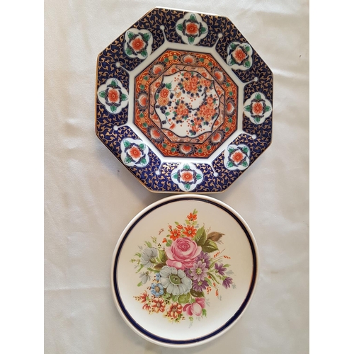 297 - 2 x Decorative Porcelain Floral Pattern Plates (Round - Florentina Italy, Ø:22cm, Hexagonal Ø: 26cm)... 