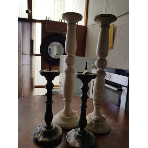 298 - 2 x Pair of Tall Wooden Candle Stick with White Finished (H:53cm each) and Green Finished (H:28cm ea... 