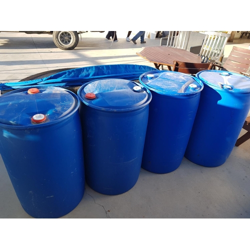 355 - 4 x Approx. 120L each Open Top Plastic Blue Drums / Barrels with Lid (Ø52cm x H:100cm each)