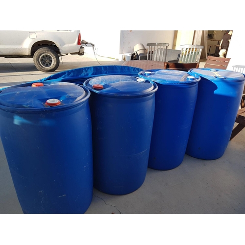 355 - 4 x Approx. 120L each Open Top Plastic Blue Drums / Barrels with Lid (Ø52cm x H:100cm each)