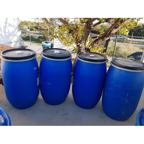 356 - 4 x Approx. 120L each Open Top Plastic Blue Drums / Barrels with Lid (Ø52cm x H:100cm each)