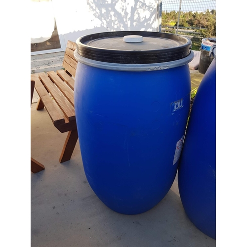 356 - 4 x Approx. 120L each Open Top Plastic Blue Drums / Barrels with Lid (Ø52cm x H:100cm each)