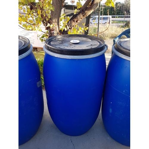 356 - 4 x Approx. 120L each Open Top Plastic Blue Drums / Barrels with Lid (Ø52cm x H:100cm each)