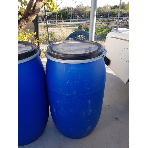 356 - 4 x Approx. 120L each Open Top Plastic Blue Drums / Barrels with Lid (Ø52cm x H:100cm each)