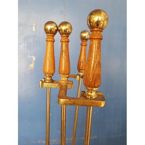 365 - Brass / Wood Vintage Style 3 - Pieces Fireplace Tools with Stand (A/F)