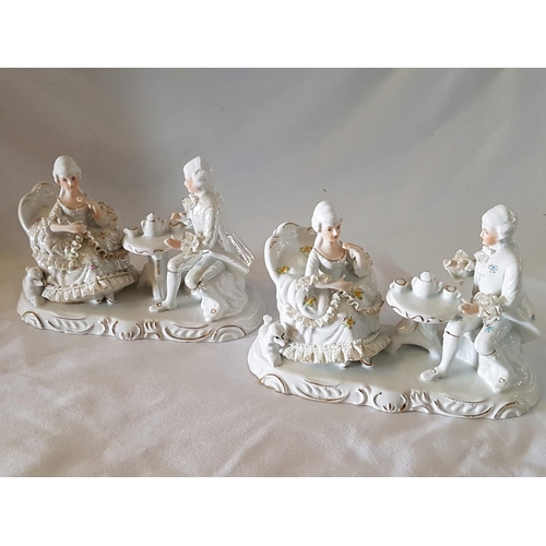 398 - Vintage Porcelain Continental Dresten Style Porcelain Figurines of a Couple with Dog (Approx. 22 x 1... 