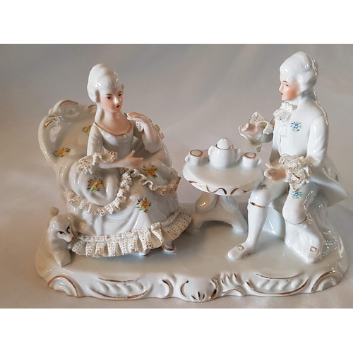 398 - Vintage Porcelain Continental Dresten Style Porcelain Figurines of a Couple with Dog (Approx. 22 x 1... 